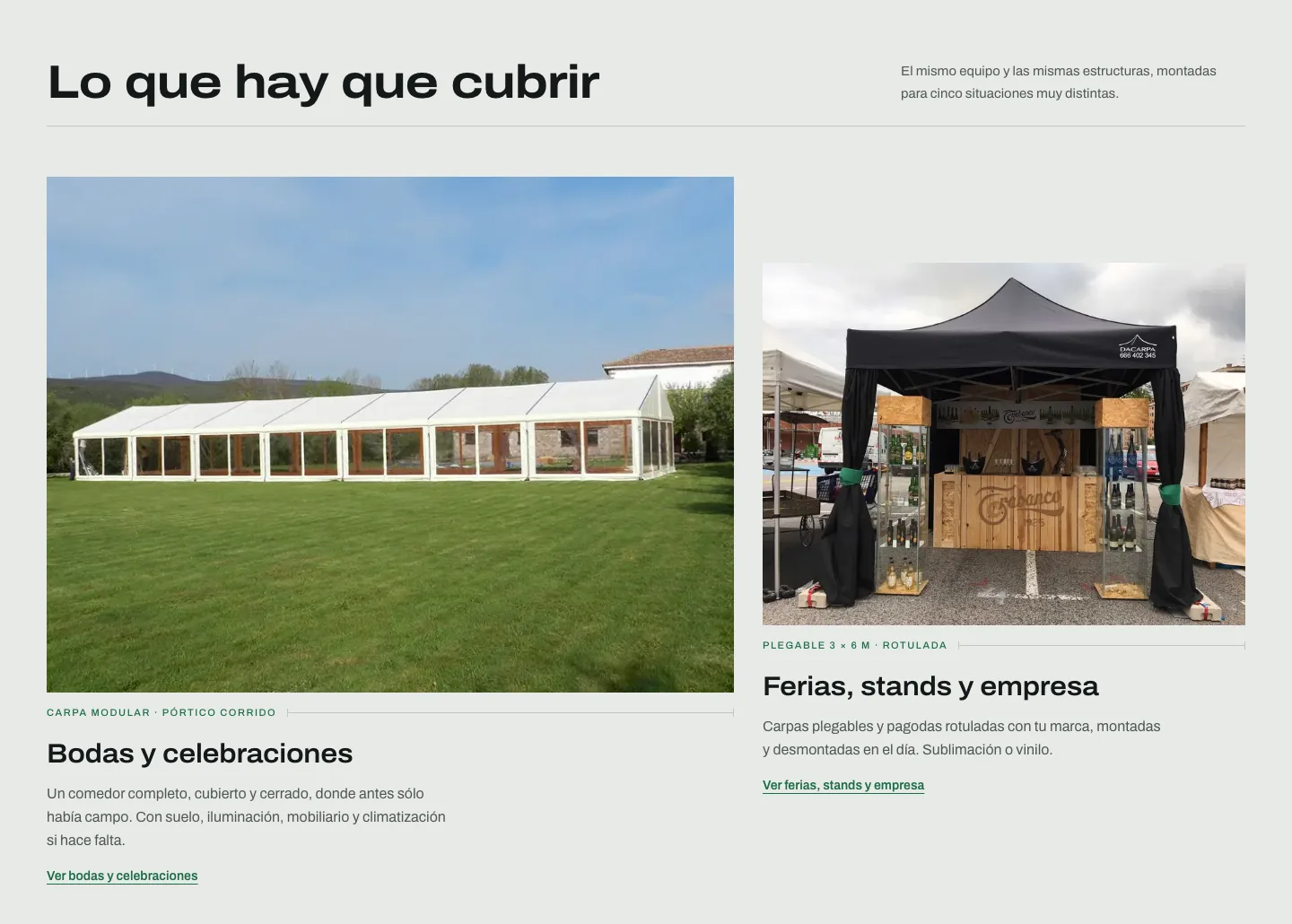 La web de DACARPA: los tipos de evento que cubre