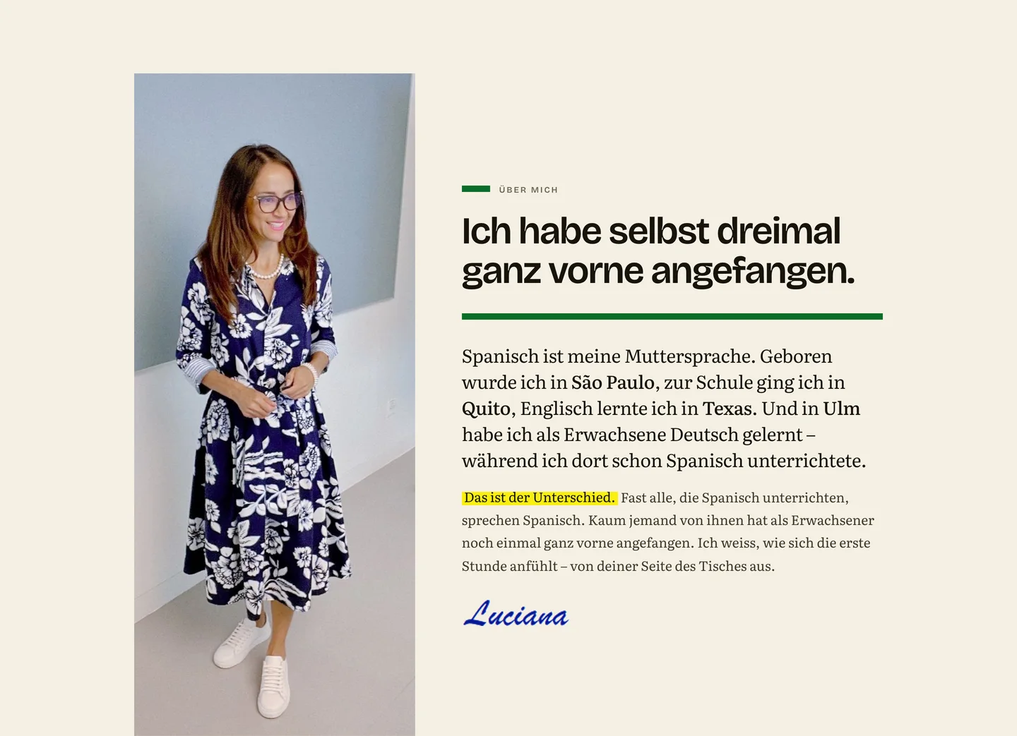La web de Spanisch und Kultur: «Über mich», Luciana en primera persona