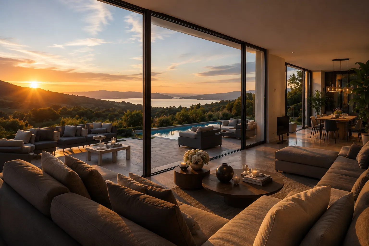 Villa Marea, living, golden hour